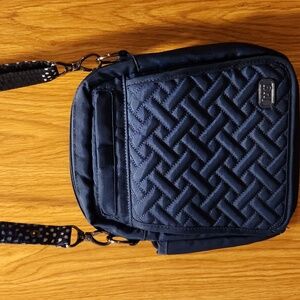 Lug Flapper blue quilted nylon travel crossbody belt bag convertible